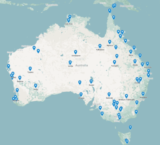 This is a map of Australia indicating the diverse spread of attendees at the Gathering